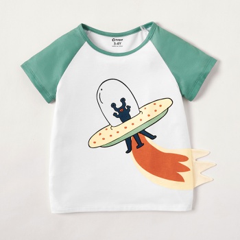 Toddler Boy Cartoon Spaceship Print Short-sleeve Tee